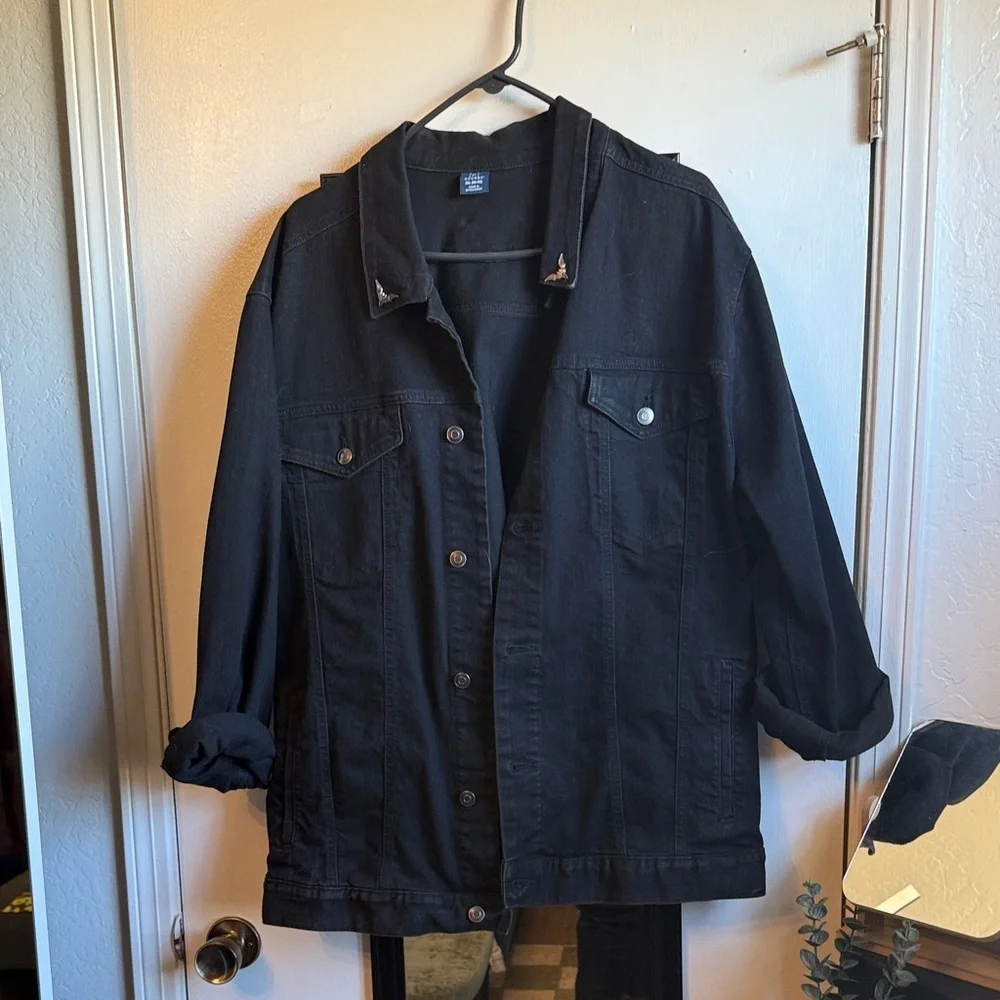 Customized George Black Denim Jacket with Bat Pins and sublime screen printing